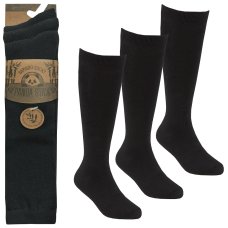 43B695: Girls 3 Pack Black Bamboo Knee High Socks